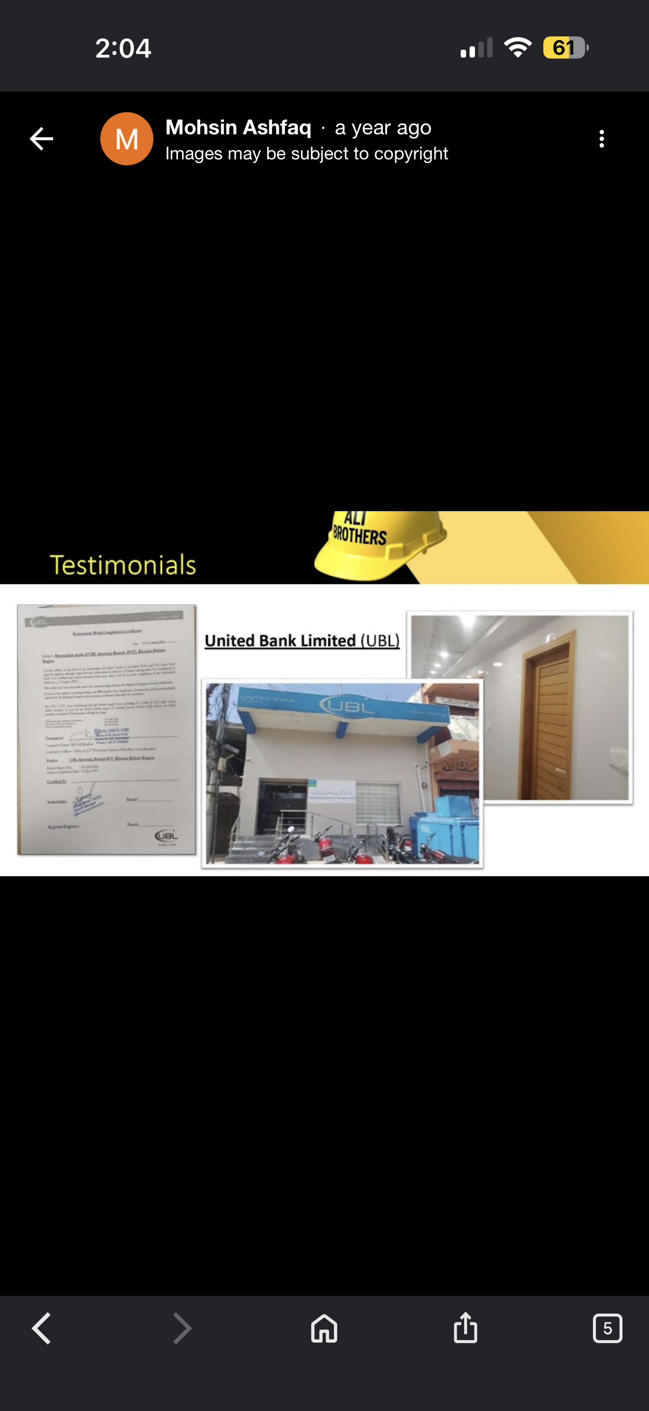 United Bank Limited — renovation and completion record